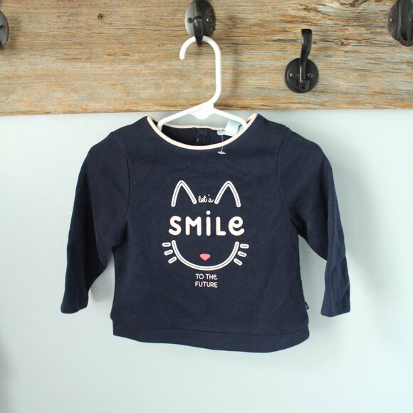 Obaibi Size 12M Sweatshirt Cat Smile Navy Blue - Picture 1 of 3